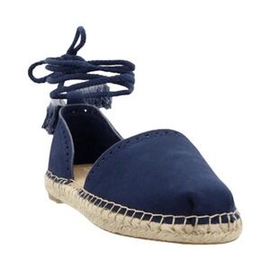 Toms Katalina Espadrilles Flats Blue Suede Wrap Ankle Tie Shoes Slip-On 6